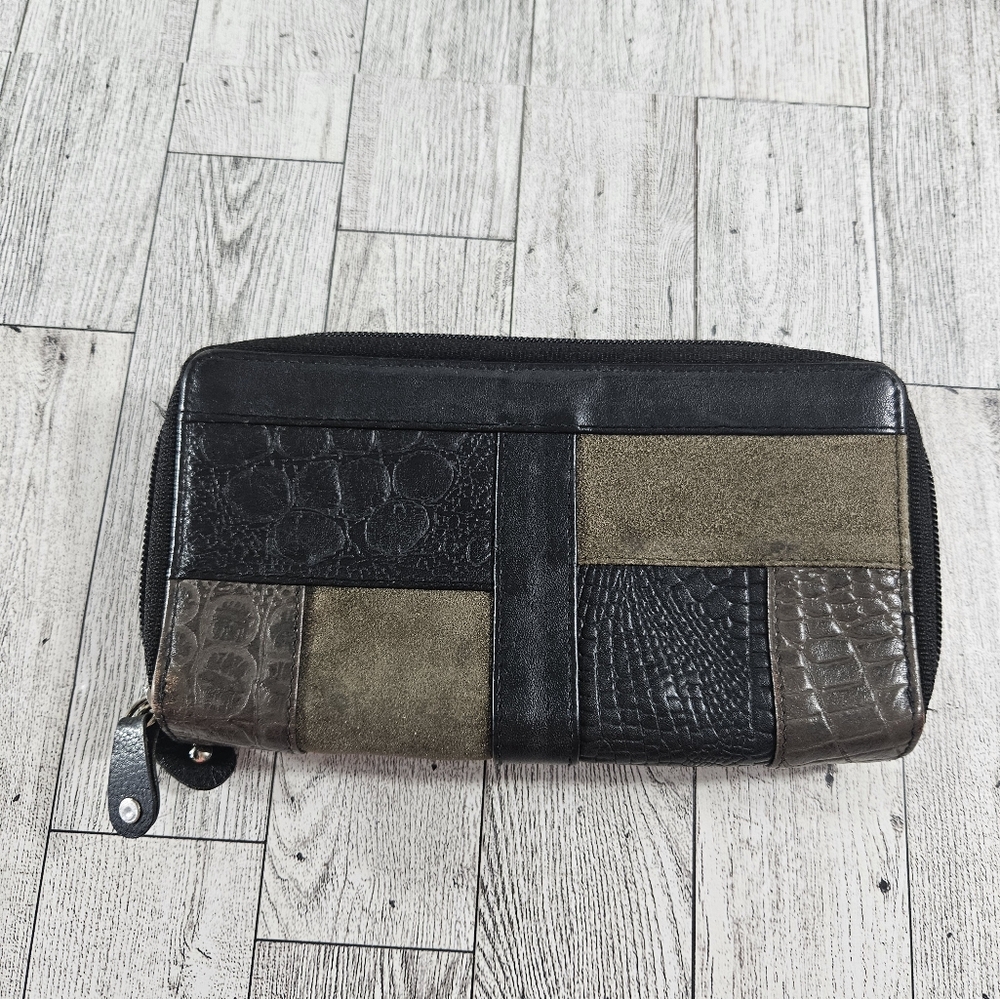 Vintage 90s Great American Leather Works Suade Patchwork Wallet Long Full Zip